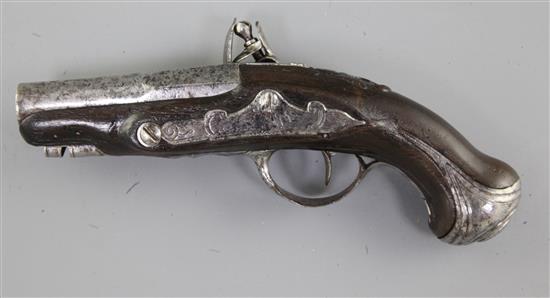 A French flintlock sidelock travelling pistol, 6.75in.